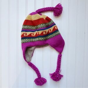 Little Girl’s Knit Alpaca Winter Hat Braids Tassels Colorful Handmaid Beanie